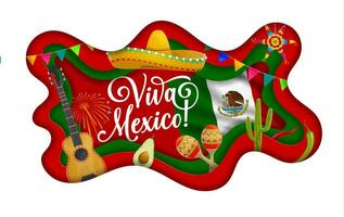 Viva mexico paper cut banner with national flag vector