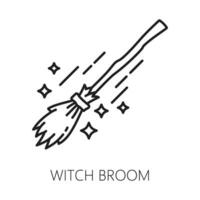 Witch broom, witchcraft and magic line icon vector