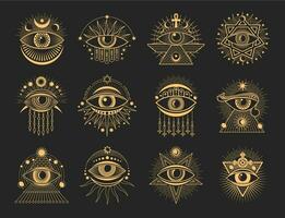 Eye tattoo occult and esoteric symbols, mason sign vector