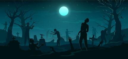Halloween scary zombie horror graveyard background vector