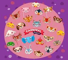 Cartoon animal carnival party masks or costumes vector