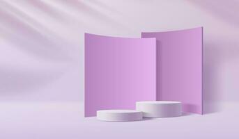 púrpura productos cosméticos podio con pared y oscuridad vector