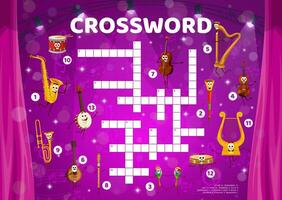 Crossword quiz game grid with musical instruments vector