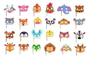 Cartoon carnival party animal masks vector set