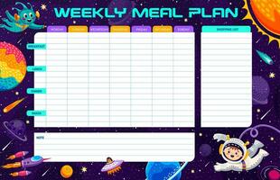 Weekly meal planner with funny astronaut and alien vector