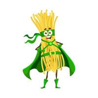 Cartoon bucatini italian pasta food superhero vector