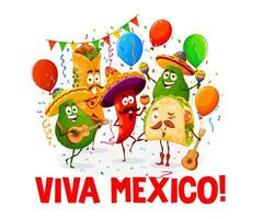 Tex mex characters on viva mexico holiday banner vector