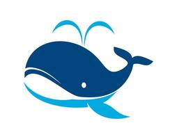 Cute blue whale, ocean life blue graphic icon vector