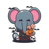 Vampire elephant holding halloween pumpkin. vector