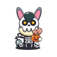 Donkey with skeleton costume holding halloween pumpkin. vector