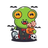 Vampire frog holding halloween pumpkin. vector