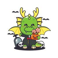 Vampire dragon holding halloween pumpkin. vector