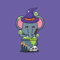 bruja elefante haciendo poción en Víspera de Todos los Santos día. C vector