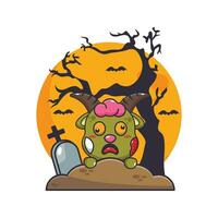 Zombie goat rise from graveyard in halloween day. vector