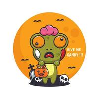 Zombie frog want candy. Cute halloween cartoon illustration. vector