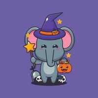 Witch elephant in halloween day. vector