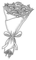 BLACK VECTOR ISOLATED ON A WHITE BACKGROUND DOODLE ILLUSTRATION OF A BOUQUET WITH CHRYSANTHEMUMS