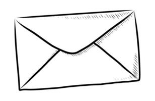 BLACK VECTOR ISOLATED ON A WHITE BACKGROUND DOODLE ILLUSTRATION OF AN ENVELOPE WITH A LETTER