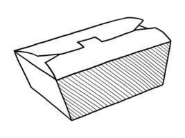 BLACK VECTOR ISOLATED ON A WHITE BACKGROUND DOODLE ILLUSTRATION OF A CLOSED CARDBOARD BOX FOR FAST FOOD