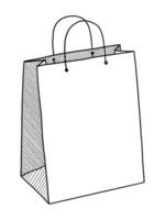 BLACK VECTOR ISOLATED ON A WHITE BACKGROUND DOODLE ILLUSTRATION OF A PAPER BAG