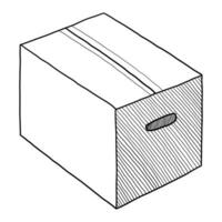 BLACK VECTOR ISOLATED ON A WHITE BACKGROUND DOODLE ILLUSTRATION OF A CLOSED CARDBOARD BOX