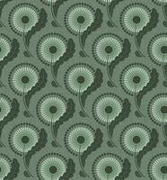 MINT GREEN TEXTURED VECTOR SEAMLESS BACKGROUND WITH BLOOMING DANDELIONS IN ART NOUVEAU STYLE