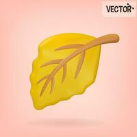 Fallen yellow birch leaf on a pink background. Vector illustration in 3D style.