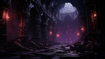 dark monster lair, digital art illustration, Generative AI photo