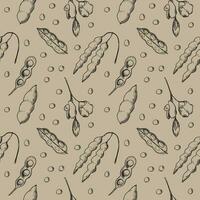 Soybean Seamless pattern with beans soya hand drawn vector illustration. Repeating background with soya plant. Food, natural protein, seed harvest. For print, label, template, packaging, design