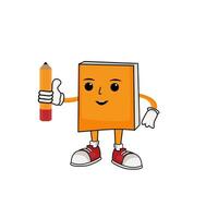 illustration graphic vector smiling book holding a pencil. cute cartoon book