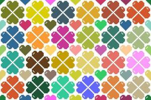 Seamless design of multicolor pixel heart for background. Repetition of shabby heart pattern. vector