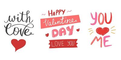 valentine's day lettering phrases set vector