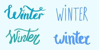 Set of word winter, winter lettering isolated on blue background vector