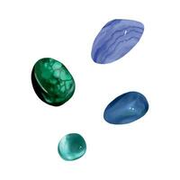 Blue and green stones on a white background. Vector illustration for halloween and esoteric. Design element for postcards, covers, wrapping paper, textiles, wallpapers.