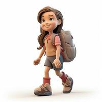 3d illustration of a smiling schoolgirl, with a school backpack. Topic back to school. AI generated photo