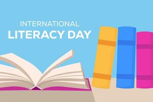 literacy day background illustration flat design with books vector