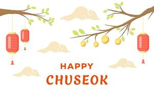 happy chuseok background illustration vector design with trees and lanterns