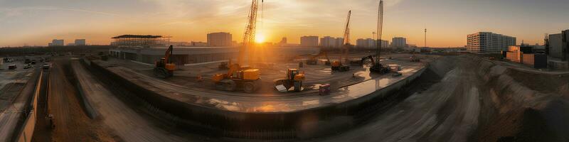 construcción sitio panorama a puesta de sol foto