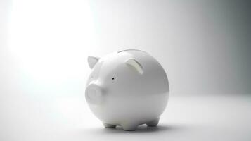 White piggy bank saving on white background and copy space ,Money saving for future investment and retirement concept photo