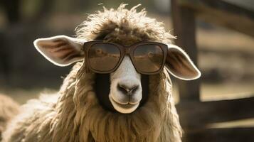 Funny sheep wearing sunglasses photo