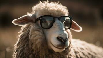 Funny sheep wearing sunglasses photo