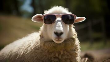 Funny sheep wearing sunglasses photo