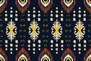 Seamless pattern, traditional ethnic pattern on dark blue background, aztec abstract vector pattern
