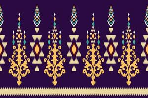 Ikat paisley embroidery pattern on purple background, traditional geometric seamless pattern, aztec abstract vector pattern design for fabric texture, clothing, wrap, sarong decoration.