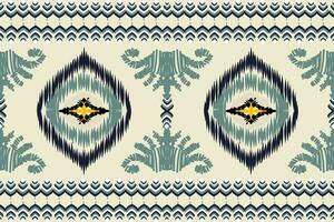 Ikat paisley embroidery pattern on yellow background, traditional geometric seamless pattern, aztec abstract vector design for sarong wrap texture, print decoration