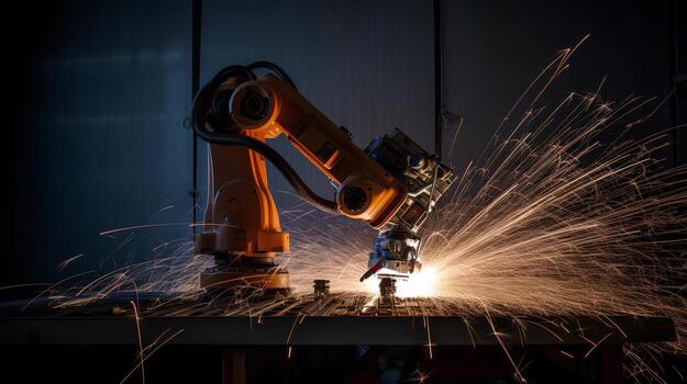 industrial robot at work, sparks photo