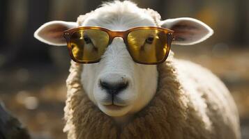 Funny sheep wearing sunglasses photo