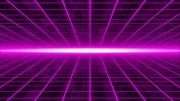 Moving Abstract sci-fi grid with flickering optical flare on the background Bright glowing neon lights video