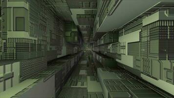 Dark science fiction square tunnel with electronic chip texture background video