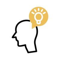 Head profile icon with thought idea thoughts. Face with light bulb. smart idea lamp symbol. Mind control, positive thinking and inspiration, psychology,vector illustration on a white background. vector